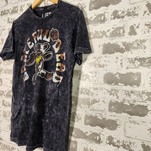 Grateful Dead Acid Wash Dancing Bear Graphic T-Shirt Men Grey Distressed Retro - Picture 7 of 16